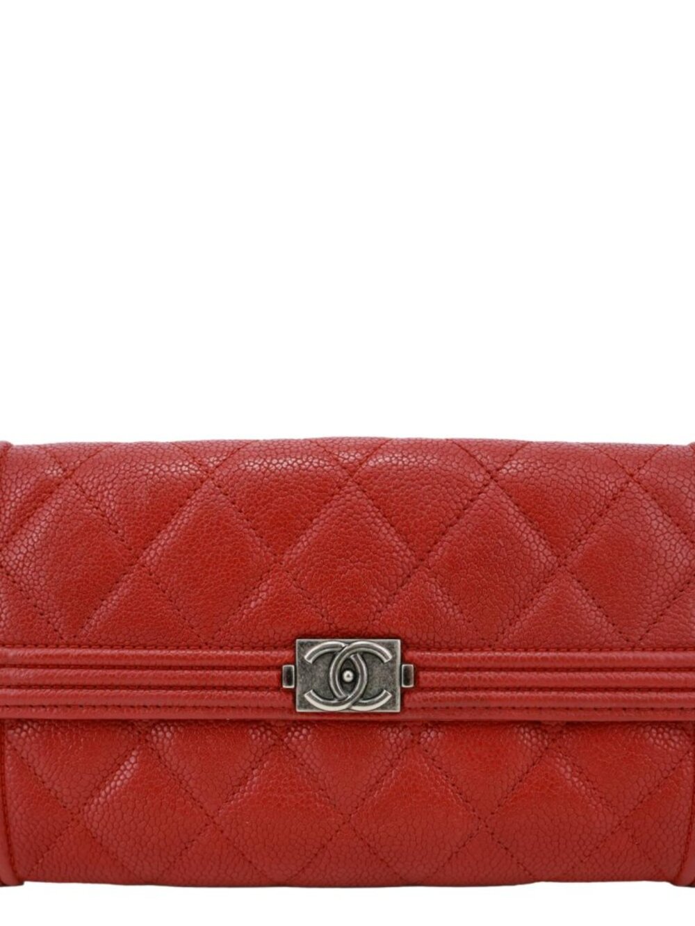 Chanel  Boy Flap Quilted Caviar Leather Wallet Red